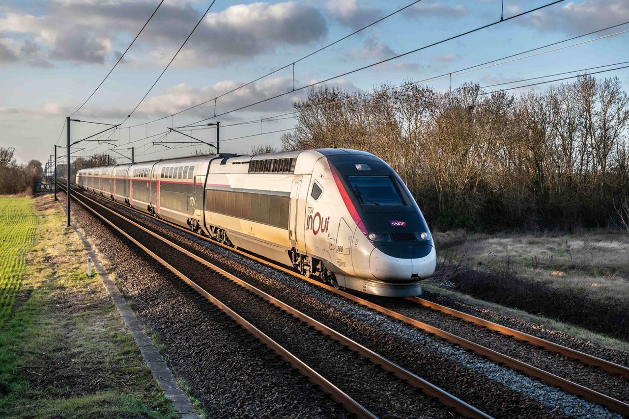 French high-speed train the TGV Duplex, built in the 1990s, has a maximum speed of 186 miles per hour.