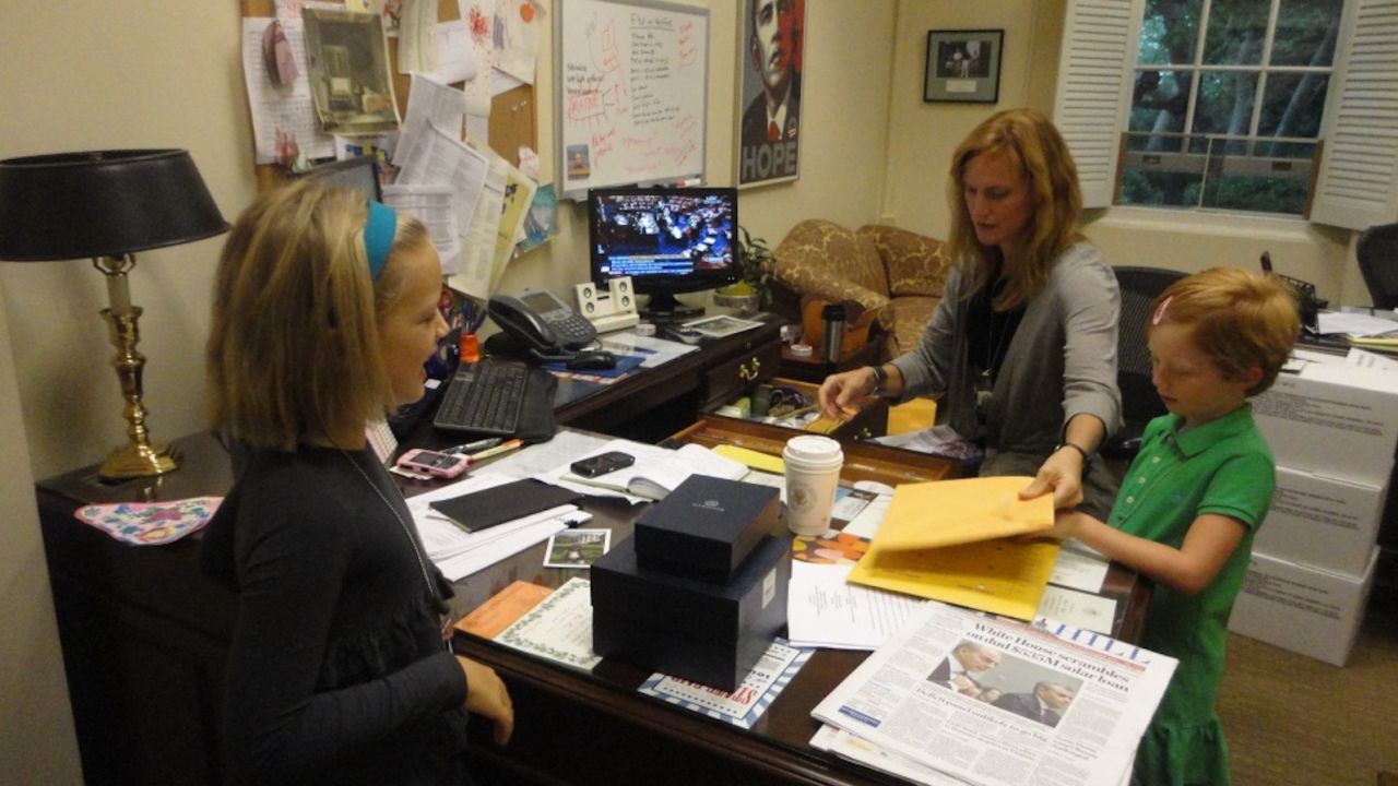Louisa's children visit her in East Wing office in 2011 during the Obama Administration.